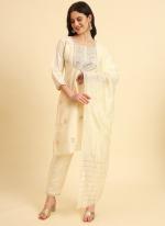 Silk Blend Cream Casual Wear Embroidery Work Readymade Kurti Set